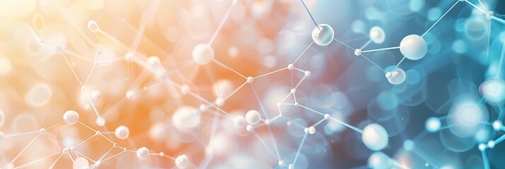 Poster - Orange and blue molecular structure with light bokeh background. Suitable for pharmaceutical and healthcare themes. Medical and scientific concept.
