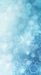 Poster - Molecular structures and hexagonal shapes on a blue background. Suitable for scientific and medical presentations. Concept of pharmaceutical research and healthcare.