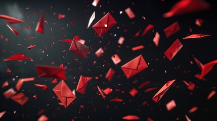 Wall Mural - Red Envelopes Falling on Black Background