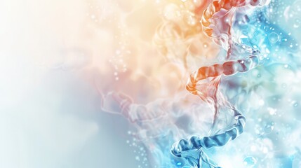 Poster - Abstract DNA helix structure in blue and orange with bokeh background. Ideal for genetics and biotechnology concepts.
