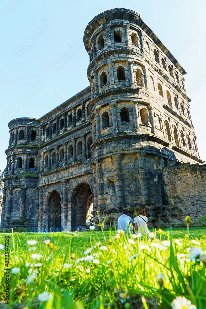 Amazing view of famous Porta Nigra (Black gate) - ancient Roman city ...