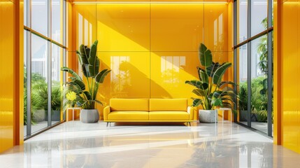 Sticker - A bright yellow room with a lot of natural light and plants