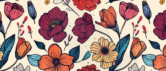 Sticker - seamless floral pattern