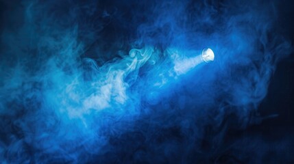 Poster - A vivid blue spotlight projecting through a cloud of smoke, creating a mesmerizing and mysterious visual atmosphere. 