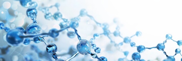 Poster - Detailed blue molecular structure with a bright white background. Concept of scientific research and medical innovation.