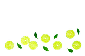 Wall Mural - Limes with leaves isolated on white.