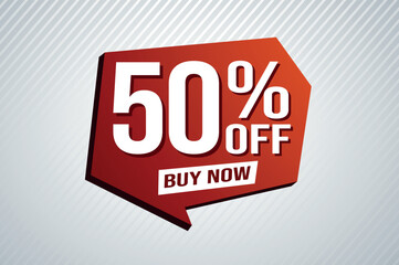 Wall Mural - 50% fifty percent off buy now poster banner graphic design icon logo sign symbol social media website coupon

