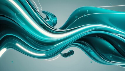 Wall Mural - Teal liquid swirls with bright white glowing lines