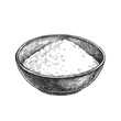 © mashikomo - Vector hand-drawn illustration of flour in a bowl in the style of an engraving. A sketch of the baking ingredient.
