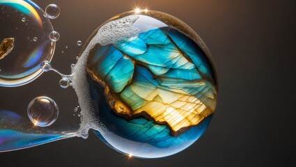 Sticker - A labradorite sphere trapped inside a soap bubble