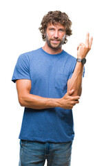 Poster - Handsome hispanic model man over isolated background smiling with happy face winking at the camera doing victory sign. Number two.