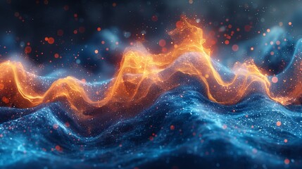 Wall Mural - Abstract Orange And Blue Wave With Sparkles