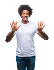 Poster - Afro american man over isolated background showing and pointing up with fingers number nine while smiling confident and happy.