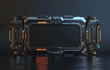 Poster - An era sci fi steel screen tablet device. 3D rendered in 3D