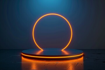 Poster - A futuristic interior with an empty stage. A futuristic background in modern technology sci-fi.