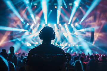 Wall Mural - A lot of people from behind are watching the DJ perform on a stage