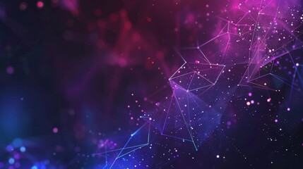 Poster - In the brain, triangulars, dots, and lines connect purple rectangles. Futuristic background with neurons. 3D rendering.