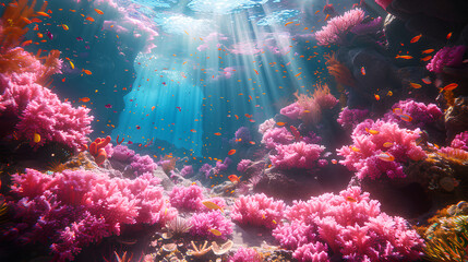 Wall Mural - Underwater world coral reef 3d rendering elements