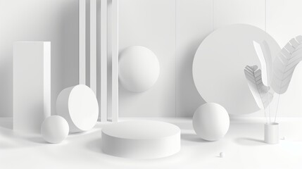 Wall Mural - Background of white geometric shapes with copy space (3D Illustration)