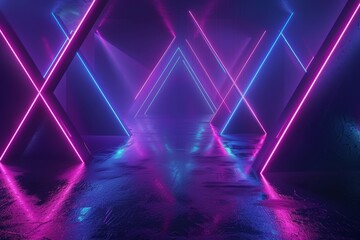 Poster - Dark background with cyber punk glow banner, sci-fi futuristic abstract blue and purple neon light, glowing line, violet neon laser light, tunnel, corridor, virtual reality screen shot.