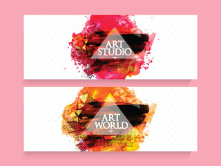 Canvas Print - Social Media Banner or Header Set with Abstract Brush Stroke Effect for Creative Design and Art World.