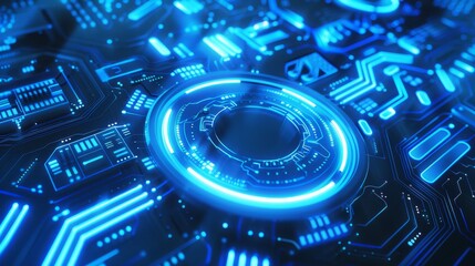 Poster - An abstract artistic concept illustration characterized by high-speed glowing lines emitted by technology's circular turntable