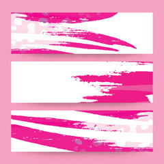 Wall Mural - Social Media Banner or Header Design with Pink Abstract Brush Stroke Effect in Three Options.