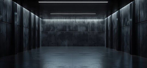 Wall Mural - High contrast sc-fi modern empty cluttered stage background with big studio lights - 3D rendering