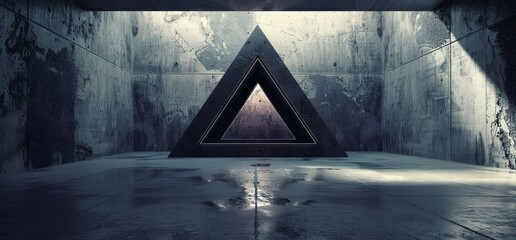 Poster - GRunged Concrete Grunged Garage Reflections Hall Car Triangle Gate Glow Empty Futuristic Sci Fi Huge Landscape 3D Rendering