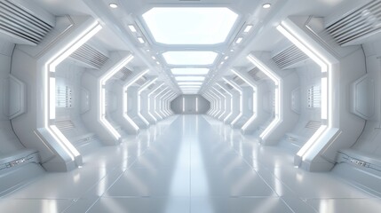 Poster - spaceship or science lab. a white sci-fi corridor was rendered in 3d.
