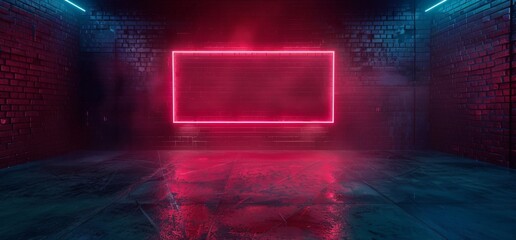 Poster - realistic blue purple colors cyber background with neon lights grunge sci fi underground garage with