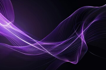 Poster - Black futuristic technology background with purple waves Hand-drawn low poly wire illustration