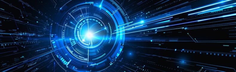 Poster - HUDS hologram blue circle with spot light in the middle futuristic technology abstract on a transparent background