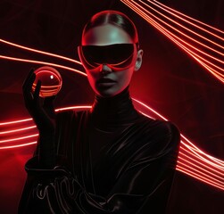 Sticker - A beautiful cyber woman isolated over an abstract background