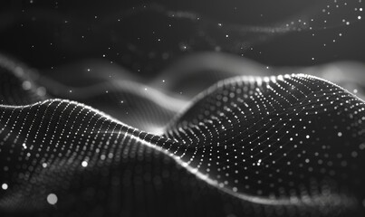 Poster - Abstract illustration of a data technology concept depicted in low polygon shapes surrounded by connecting lines and dots. This is an illustration with a 3D rendering and big data visualization.
