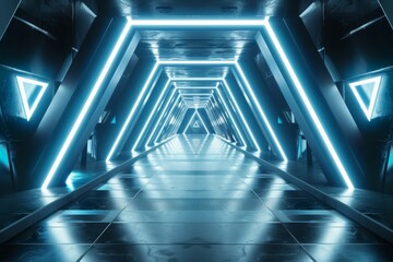 Poster - science fiction interior rendering with blue light, 3d rendering