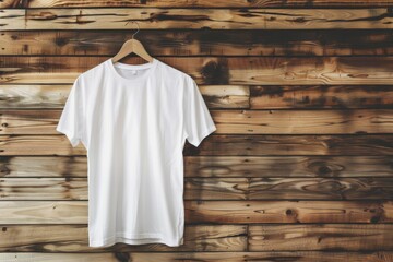 White T-Shirt on Wooden Background