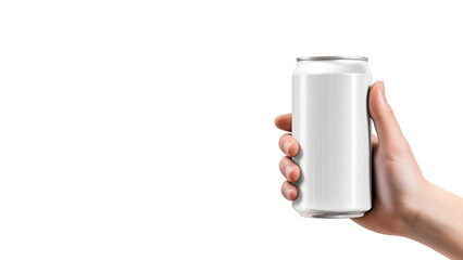 Wall Mural - hand holding metal can mockup on transparent background