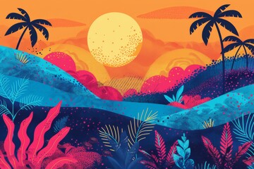 Colorful Tropical Sunset Scene