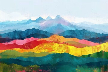 Canvas Print - Colorful Abstract Mountain Range Illustration