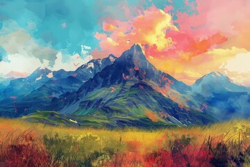 Wall Mural - Colorful Mountain Landscape Art