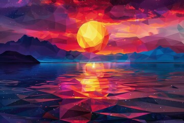 Wall Mural - Polygonal Sunset Reflection