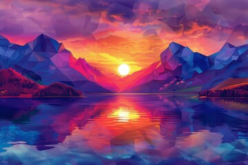 Canvas Print - Abstract Mountain Sunset