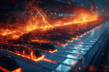 Fiery Piano Keys in Motion