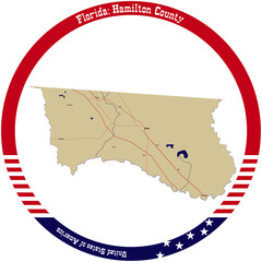 Wall Mural - Map of Hamilton County in Florida, USA arranged in a circle.