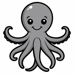 Wall Mural - draw a simple happy octopus on silhouette vector