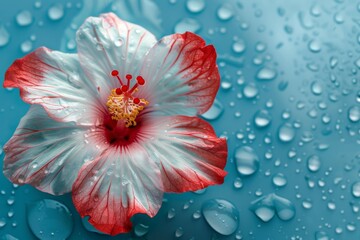 Poster - Colorful Hibiscus Flower with Water Droplets