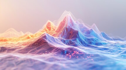 Abstract digital landscape with vibrant color gradients and particle effects