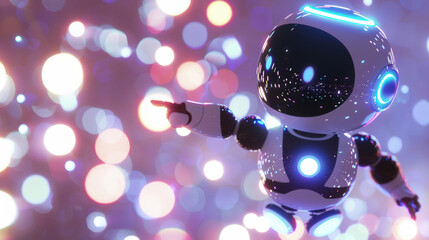 Futuristic robot with glowing lights in a bokeh background, technological innovation concept
