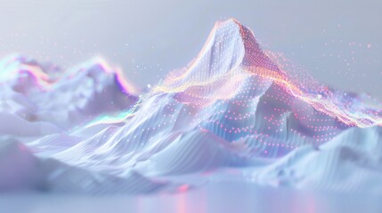 Abstract digital mountain landscape with neon lights on white background